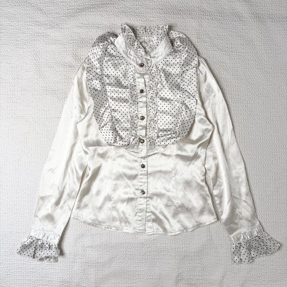 Fini coquette ruffle collar polka dot shirt